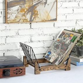 img 2 attached to MyGift Rustic Burnt Wood and Metal Wire LP Record 💿 Storage Rack - Organize & Display up to 15 Vinyl Album Sleeves