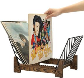 img 4 attached to MyGift Rustic Burnt Wood and Metal Wire LP Record 💿 Storage Rack - Organize & Display up to 15 Vinyl Album Sleeves