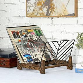 img 1 attached to MyGift Rustic Burnt Wood and Metal Wire LP Record 💿 Storage Rack - Organize & Display up to 15 Vinyl Album Sleeves