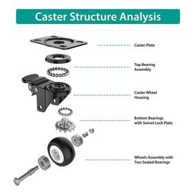 img 2 attached to 🔒 2 Inch Swivel Caster Wheels - Heavy Duty Plate Casters with Safety Brake, Pack of 4 - Total Capacity 600lbs