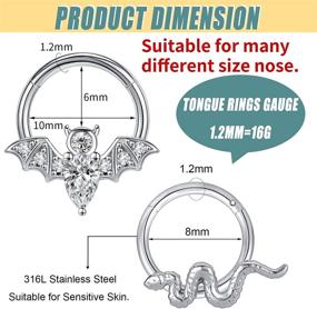 img 3 attached to 💉 BodyAce 16G Surgical Steel Nose Rings Hoop, Cute Lip Rings Helix Cartilage Rook Earrings Clicker Septum Hoops, Bat Bee Snake Body Piercing Jewelry for Women Men