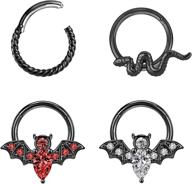 💉 bodyace 16g surgical steel nose rings hoop, cute lip rings helix cartilage rook earrings clicker septum hoops, bat bee snake body piercing jewelry for women men logo