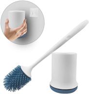 🚽 bretoes silicone toilet brush set with holder - anti-drip tpr brush head cleaner for bathroom storage and organization (white & blue) logo