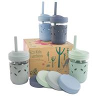 elk and friends kids & toddler cups: original glass mason jars with silicone sleeves & straws - 8 oz smoothie cups for spill-proof sippy cups logo