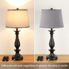 img 3 attached to 💡 Seealle Grey USB Table Lamp Set of 2 - Modern Bedside Lamps with USB Charging Ports for Living Room and Bedroom