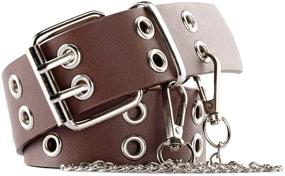 img 4 attached to 👖 CHIC DIARY Double Grommet Belt - Women's PU Leather Rock Waist Belt with Chain for Jeans Costume