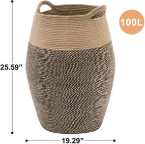 img 3 attached to 🧺 YOUDENOVA Large Woven Rope Laundry Basket - 100L Tall Dirty Clothes Hamper for Bedroom/Living Room - Jute - Handles for Easy Storage of Blankets, Toys & More