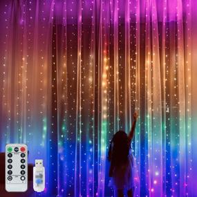 img 4 attached to Rainbow Curtain Lights with Remote Control - 9.8ftx9.2ft 280 LED String Lights for Girls Kids Room Decor, Unicorn Theme, Bedroom Fairy Lights for Wall, Party - USB Powered