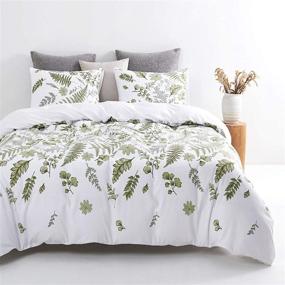 img 3 attached to 🌿 Wake In Cloud - Green Plant Botanical Leaves Comforter Set: Queen Size Soft Microfiber Bedding with Tree Leaf Pattern on White (3pcs)