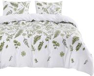 🌿 wake in cloud - green plant botanical leaves comforter set: queen size soft microfiber bedding with tree leaf pattern on white (3pcs) logo