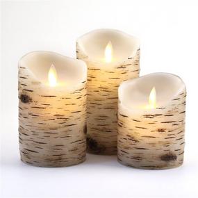 img 3 attached to 🕯️ AntizerTM Flameless Candles Birchwood 4", 5", 6" - Set of 3 Real Wax Pillars with Dripless Design, Realistic Dancing LED Flames, and 10-Key Remote Control. Includes 24-Hour Timer Function for Ultimate Convenience.