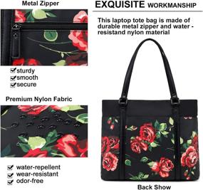 img 3 attached to 🌹 Floral Teacher Laptop Tote Bag, Women's Work Bag Purse, Shoulder Bag for 15.6 inch Laptop in Black with Rose Patterns