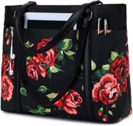 🌹 floral teacher laptop tote bag, women's work bag purse, shoulder bag for 15.6 inch laptop in black with rose patterns logo