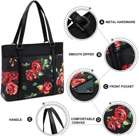 img 1 attached to 🌹 Floral Teacher Laptop Tote Bag, Women's Work Bag Purse, Shoulder Bag for 15.6 inch Laptop in Black with Rose Patterns