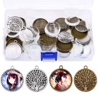 40-piece round tree bezel pendant trays kit | includes 20 glass cabochons | ideal for photo pendant craft jewelry making logo