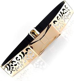 img 1 attached to 👗 Hollow Elastic Waist Wide Belts for Plus Size Dresses: SYMOL Women's 27"-70" Metal Carved Bow, 1.57" Width