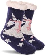 cozy winter unicorn slipper socks for kids - warm fuzzy plush sherpa lining: girls & boys logo