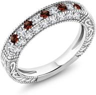 925 sterling silver red garnet and white created sapphire ladies anniversary wedding band ring - 1.00 carat total weight, size 5, 6, 7, 8, 9, gemstone king logo