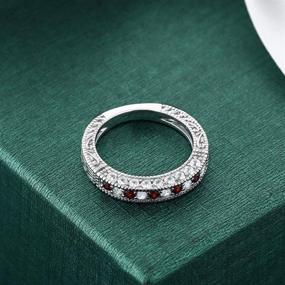 img 2 attached to 925 Sterling Silver Red Garnet and White Created Sapphire Ladies Anniversary Wedding Band Ring - 1.00 Carat Total Weight, Size 5, 6, 7, 8, 9, Gemstone King