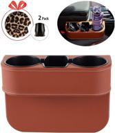iokscter car cup holder organizer with pu leather for seat gap filling, cell phone & drinks holder in brown - car interior organizer for trunk and suv logo
