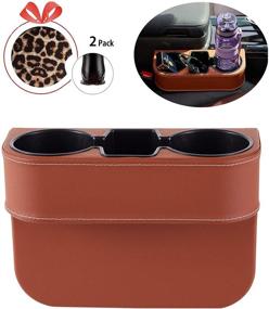 img 4 attached to IOKSCTER Car Cup Holder Organizer with PU Leather for Seat Gap Filling, Cell Phone & Drinks Holder in Brown - Car Interior Organizer for Trunk and SUV