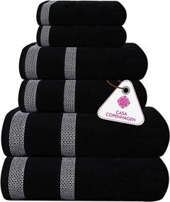 img 4 attached to Casa Copenhagen Solitaire: Stylish 600 GSM Hotel & Spa Towel 🧖 Set for Kitchen and Bathroom - 6 Piece Egyptian Cotton Collection (Jet Black)