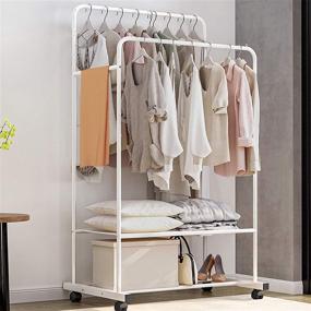 img 4 attached to 👕 Untyo Double Rails Clothing Rack on Wheels - Rolling Rack for Indoor Bedroom with 110LBS Max Load Capacity and White Shelf