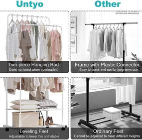 img 3 attached to 👕 Untyo Double Rails Clothing Rack on Wheels - Rolling Rack for Indoor Bedroom with 110LBS Max Load Capacity and White Shelf