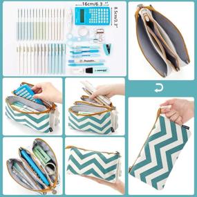 img 2 attached to 🎒 Large Capacity Green Stripe Pencil Pouch with 3 Pockets and Zipper - Perfect Stationery Bag for Students, Teens, and Adults