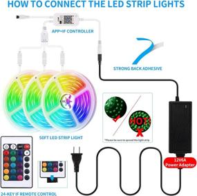 img 3 attached to 50 футов WiFi светодиодные ленты, RGB SMD 5050 комплект освещения сменяющихся цветов светодиодной полосы с 24-клавишным ИК пультом, приложением и голосовым управлением (Amazon Alexa/Google Assistant), полный набор