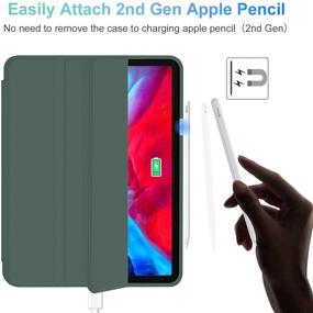 img 2 attached to 📱 2020 iPad Air 4 Case - 10.9 Inch Cover with Touch ID, Apple Pencil 2nd Charging & Pairing, Auto Wake/Sleep, Pencil Holder, Trifold Stand - Dark Green