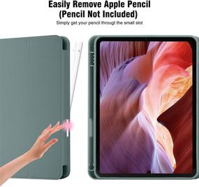 img 3 attached to 📱 2020 iPad Air 4 Case - 10.9 Inch Cover with Touch ID, Apple Pencil 2nd Charging & Pairing, Auto Wake/Sleep, Pencil Holder, Trifold Stand - Dark Green