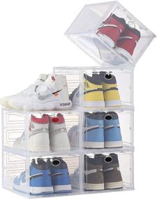 img 4 attached to 👠 Aliscatre Stackable Clear Shoe Boxes, Set of 6 - Shoe Storage Containers for Sneaker Display, Drop Front with Clear Door - Fits up to US Size 12 (13.4”x 9.8”x 7.1”) Clear Plastic