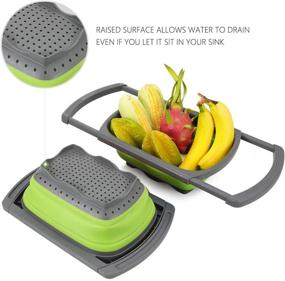 img 2 attached to 🥦 Green 6 Quart Kitchen Collapsible Colander with Extendable Handles – Silicone Strainer for Over The Sink, Vegetable/Fruit Colanders, Folding Strainer for Kitchen