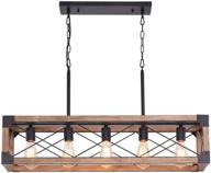 rustic wood grain finish farmhouse linear chandelier for dining room, pool table pendant light fixture - bribyit kitchen island lighting, 33.5-inch, 5 lights, industrial pendant light logo