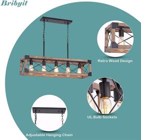 img 3 attached to Светильник в стиле кантри с отделкой под дерево для столовой, линейный канделябр для бильярдного стола - освещение для кухонного острова Bribyit, 33,5 дюйма, 5 ламп, промышленное подвесное освещение