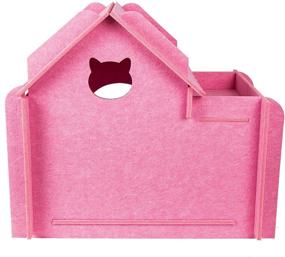 img 1 attached to 🐱 GEX Cat House Indoor Condos Felt Furniture – Large Box with Windows for Cats/Pets – Soft Cat Bed Mat Included (Pink) - 23.6 x 15.6 x 20.5Inch