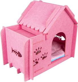 img 2 attached to 🐱 GEX Cat House Indoor Condos Felt Furniture – Large Box with Windows for Cats/Pets – Soft Cat Bed Mat Included (Pink) - 23.6 x 15.6 x 20.5Inch