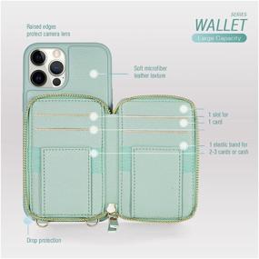 img 3 attached to 👜 ZVE iPhone 12 Pro Max Crossbody RFID Wallet Case - Stylish Zipper Phone Case with Card Holder and Wrist Strap Purse Cover, Ideal Gift for Women - Compatible with iPhone 12 Pro Max, 6.7 inch, 2020-Bean Green