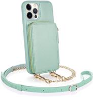 👜 zve iphone 12 pro max crossbody rfid wallet case - stylish zipper phone case with card holder and wrist strap purse cover, ideal gift for women - compatible with iphone 12 pro max, 6.7 inch, 2020-bean green logo