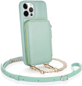 img 4 attached to 👜 ZVE iPhone 12 Pro Max Crossbody RFID Wallet Case - Stylish Zipper Phone Case with Card Holder and Wrist Strap Purse Cover, Ideal Gift for Women - Compatible with iPhone 12 Pro Max, 6.7 inch, 2020-Bean Green