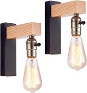 industrial farmhouse wall sconce with on/off switch, set of 2 - small black wall light fixtures for reading in bedroom, headboard, garage, porch логотип