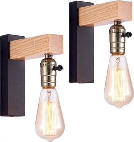 img 4 attached to Industrial Farmhouse Wall Sconce with On/Off Switch, Set of 2 - Small Black Wall Light Fixtures for Reading in Bedroom, Headboard, Garage, Porch