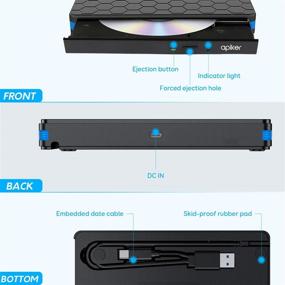 img 1 attached to 📀 Внешний CD DVD привод Apiker, USB 3.0 DVD +/-RW записывающее устройство для ноутбука, оптический дисковод с шнурком Type C и защитным пеналом, многофункциональный, для ПК, настольных компьютеров Mac Book Windows 10/8/7 Linux OS