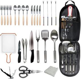 img 4 attached to 🏕️ Lccxume 27pcs Camping Cooking Set: Stainless Steel Essentials for Outdoor BBQ, Hiking, and Travel