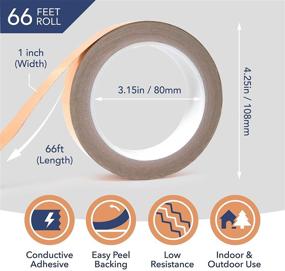 img 3 attached to 🔌 Copper Foil Tape 1 Inch x 66ft | EMI Shielding, Guitar Cavity, Electrical Conductivity | Soldering, Stained Glass | Conductive Adhesive for Enhanced Performance