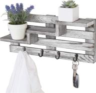 🔑 rustic graywashed wood key rack with 3-tier staggered display shelves and 4 hooks by mygift - wall mounted organizer for keys and more логотип