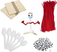 🍴 forky diy creative crafts pack - 100 sets of forks, plastic sporks, red pipe cleaners, googly eyes, and popsicle sticks logo