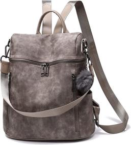 img 4 attached to 👜 Stylish Convertible Backpack Purse | Vintage Vegan Leather Shoulder Bags for Women | Fashionable Travel Bag & Book Bag | Taupe Girls Purses