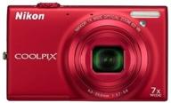 📷 nikon coolpix s6100 16 mp digital camera - red: 7x nikkor wide-angle zoom lens, 3-inch touch-panel lcd logo